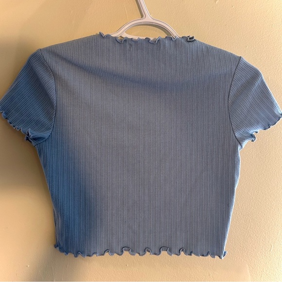 Oak + Fort Blue Crop Top w Lettuce Sleeves - Picture 2 of 5